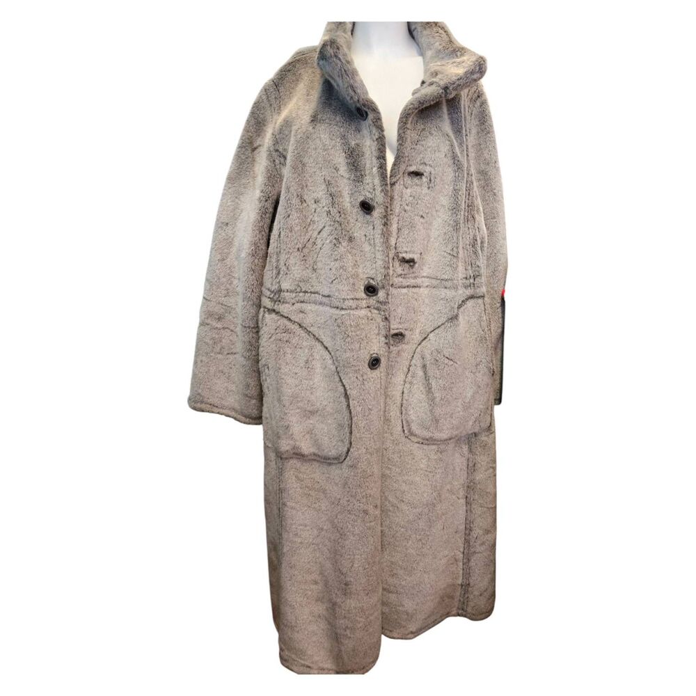 Utex Design Gray Faux Fur Long Coat Vintage 80's Womens Size Large
